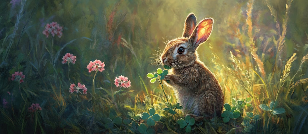 Papier peint animaux - lapin sur l'herbe au printemps