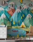 Papier peint enfants - tentes de camping près du lac