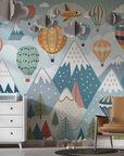 Papier peint enfants - montgolfières au-dessus des montagnes