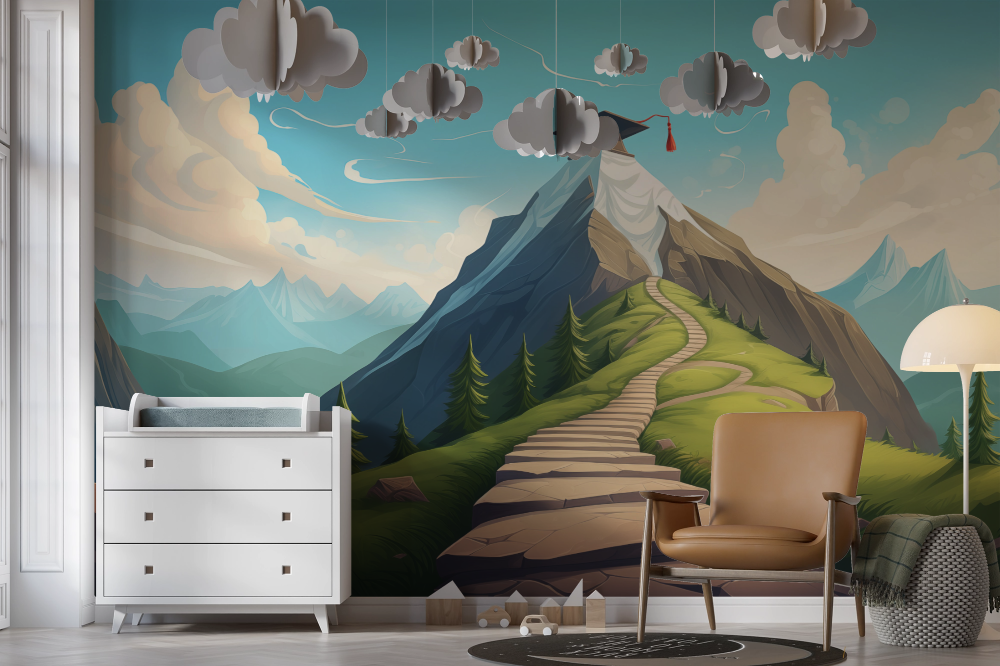 Papier peint enfants - chemin vers le sommet de la montagne