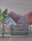 Papier peint enfants - lapin sur des skis à la montagne