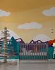 Papier peint enfants - petite voiture rouge et camping sauvage