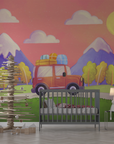 Papier peint enfants - van vintage sur une route de montagne