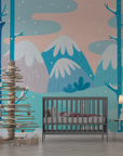Papier peint enfants - forêt de sapins bleus enneigés
