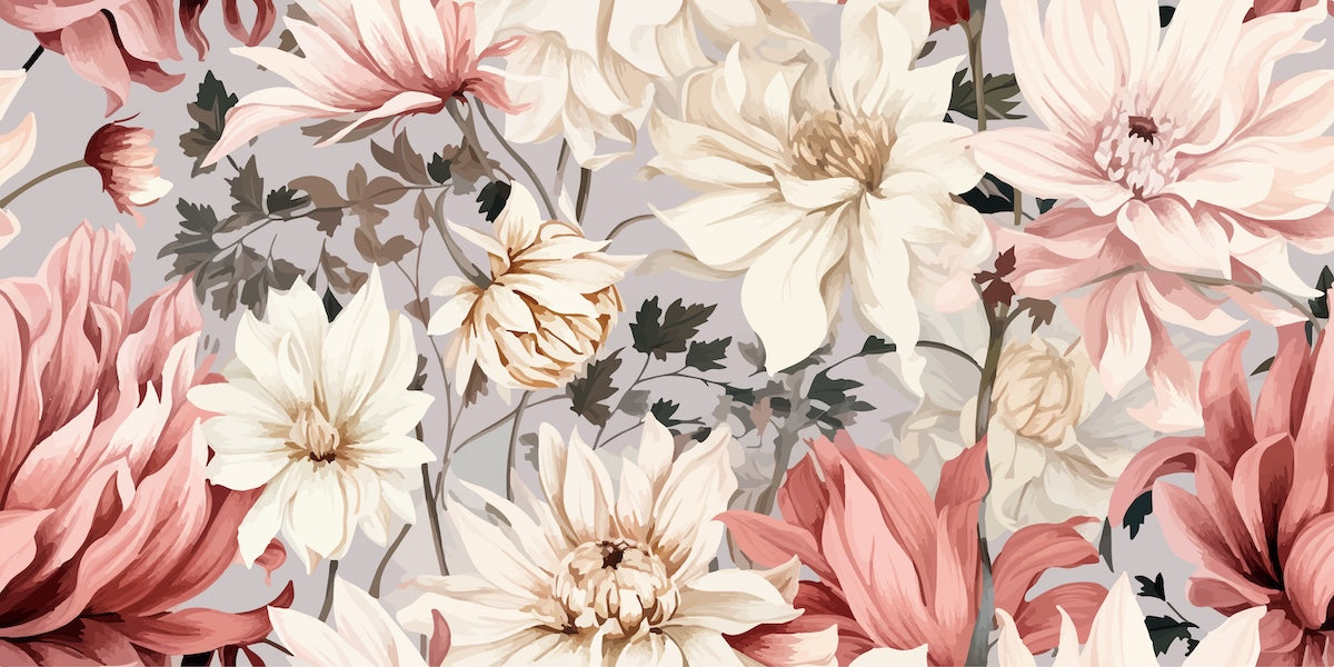 Papier peint fleuri - pivoines rétro d'automne