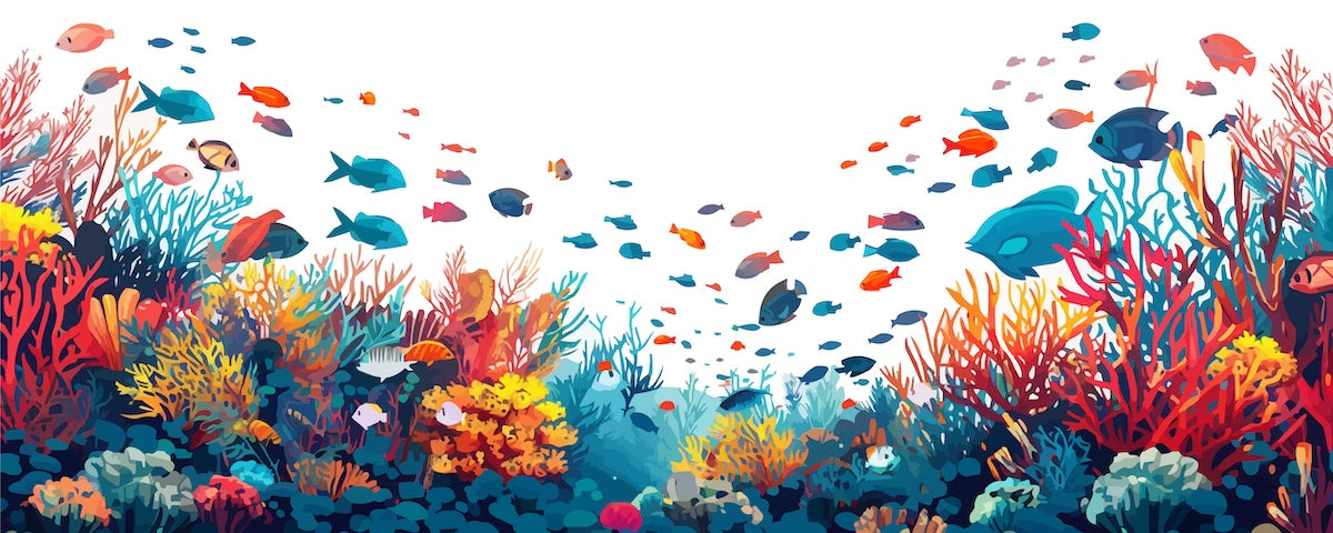 Papier peint nature - poissons tropicaux et barrière de corail