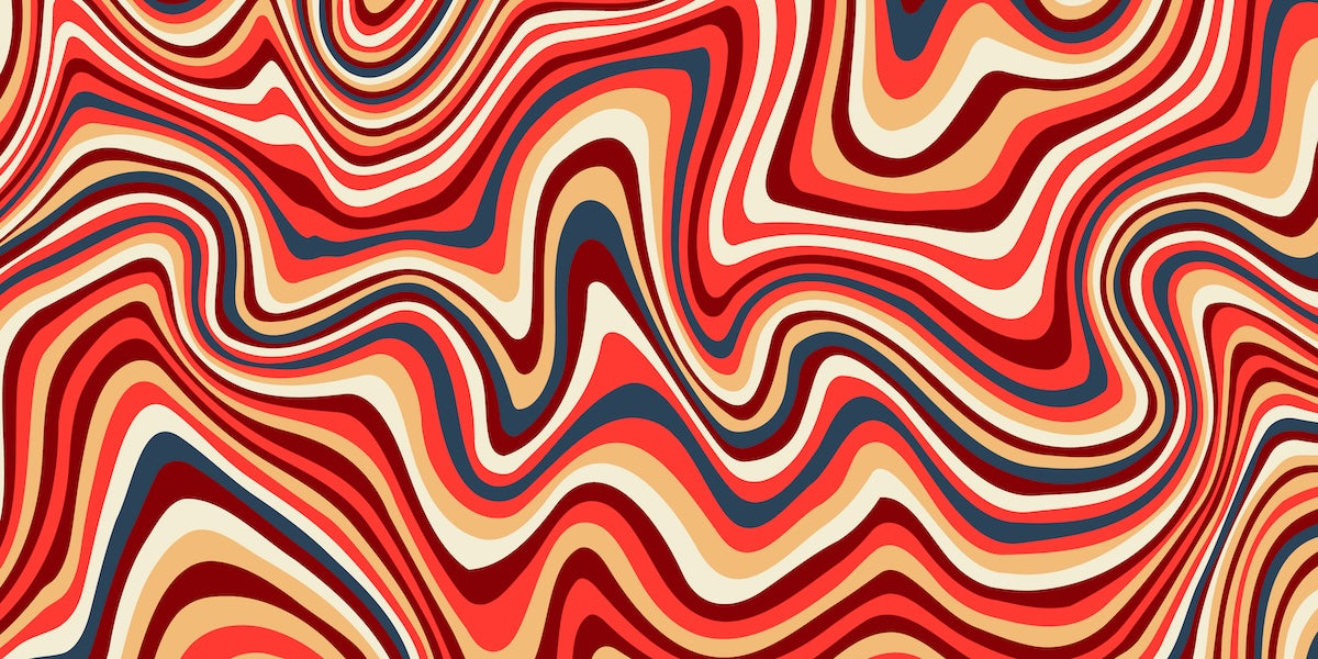 Papier peint rétro - lignes fluides psychédéliques rouges