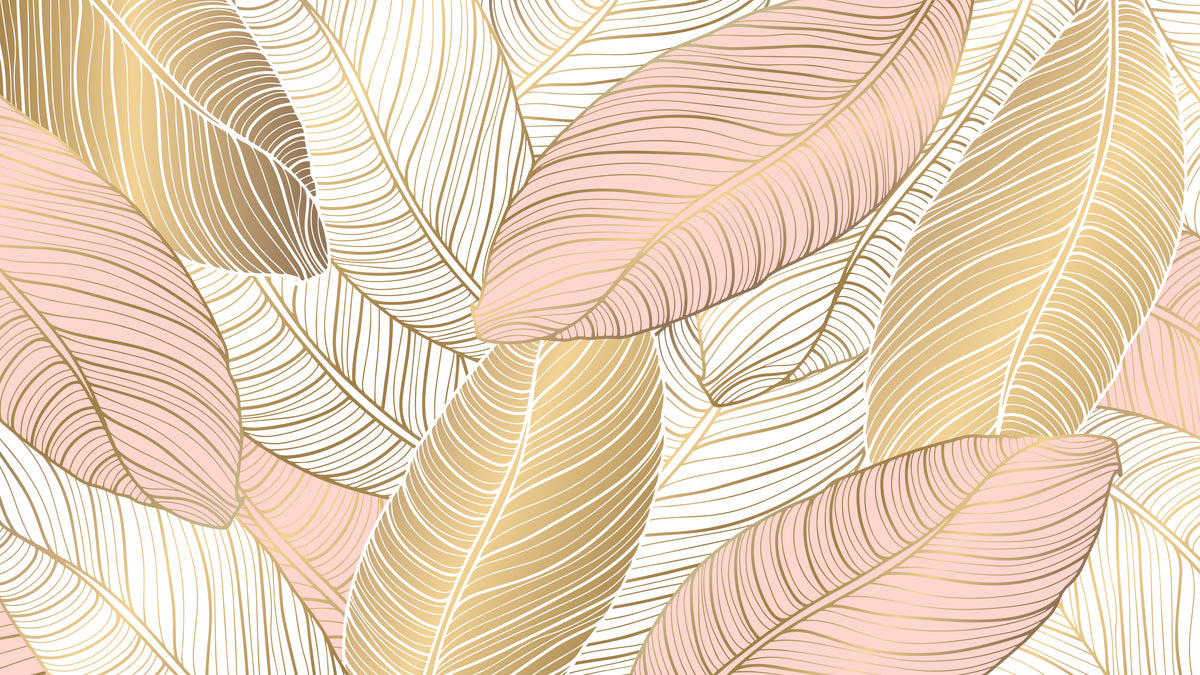 Papier peint végétal - Feuillage beige et rose poudré