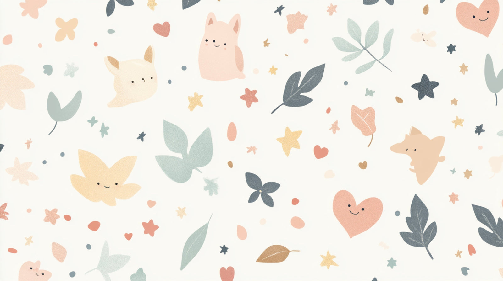 Children's Wallpaper - Little Creatures and Soft Leaves
