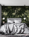 Floral Wallpaper - Olive Green Night Flower Garden