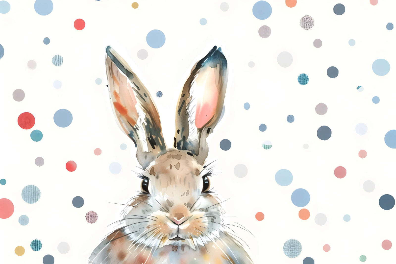 Children's Wallpaper - Rabbit and Colorful Polka Dots