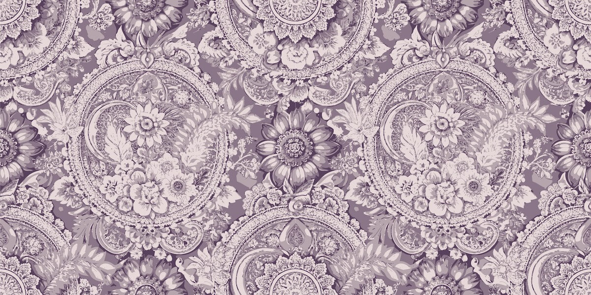 Papier peint rétro - arabesques et dentelle mauve pastel
