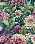 Papier peint fleuri - dahlias champêtres vintage