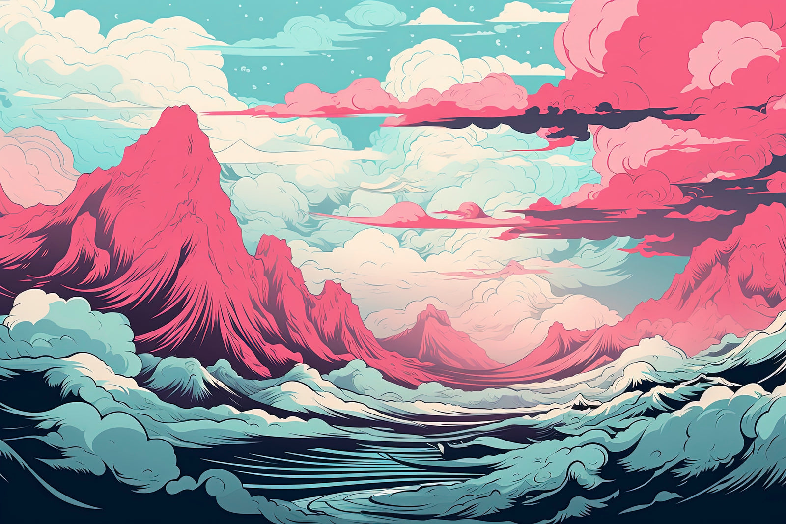 Illustrated Wallpaper – Fantasy Landscape with Pink Mountains
