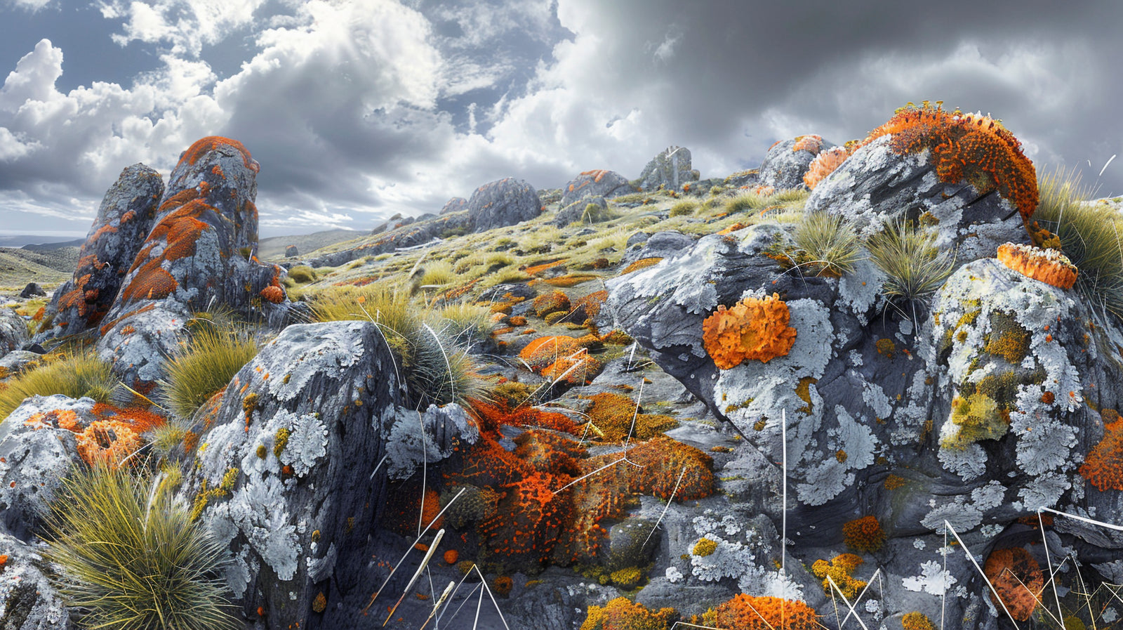 Landscape wallpaper – Wild rocks and golden lichens