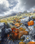Landscape wallpaper – Wild rocks and golden lichens
