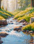 Forest wallpaper – Enchanted clearing and flowery stream