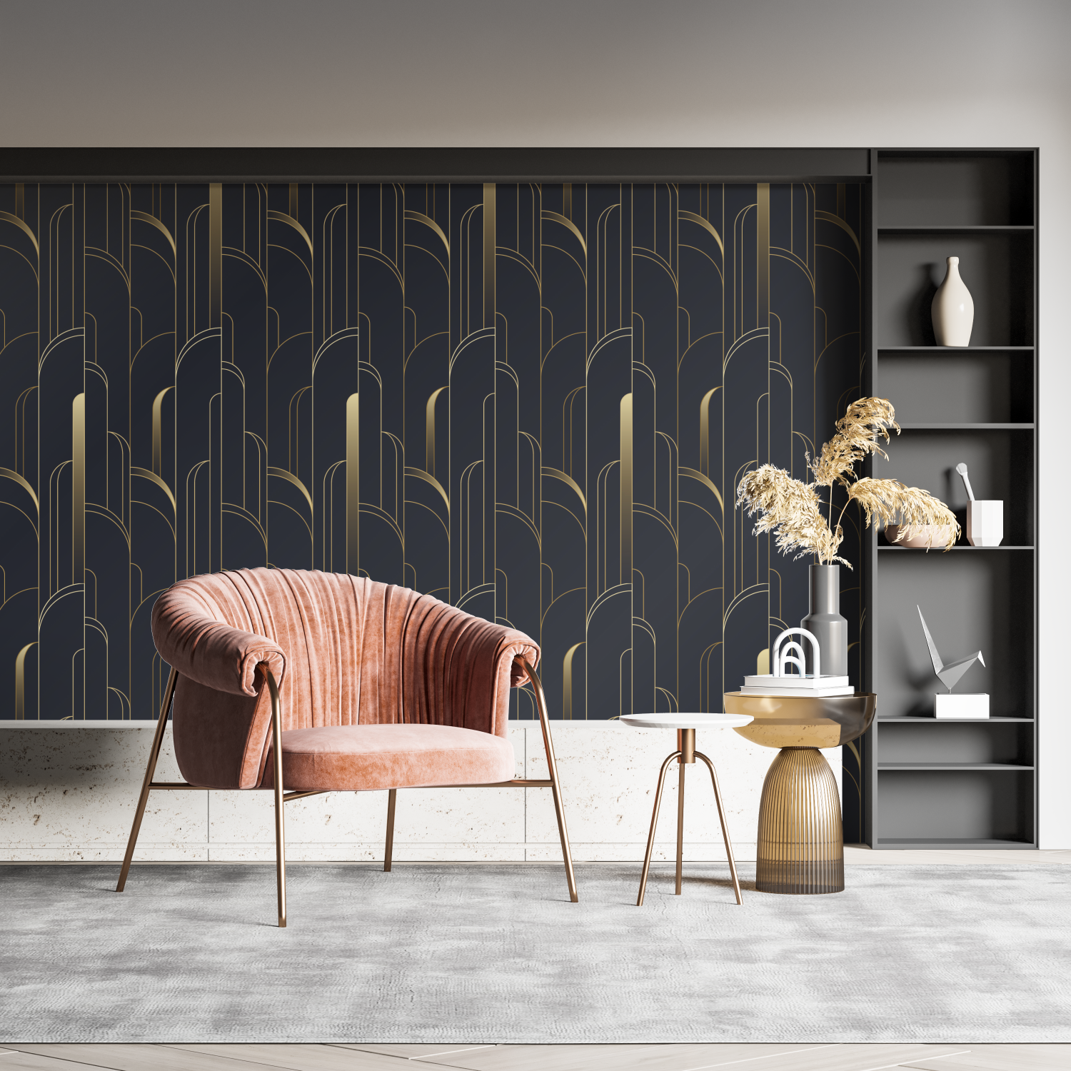 Geometric Wallpaper - Art Deco Pattern in Golden Arches
