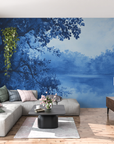 Landscape Wallpaper - Silhouetted Night Forest in Blue
