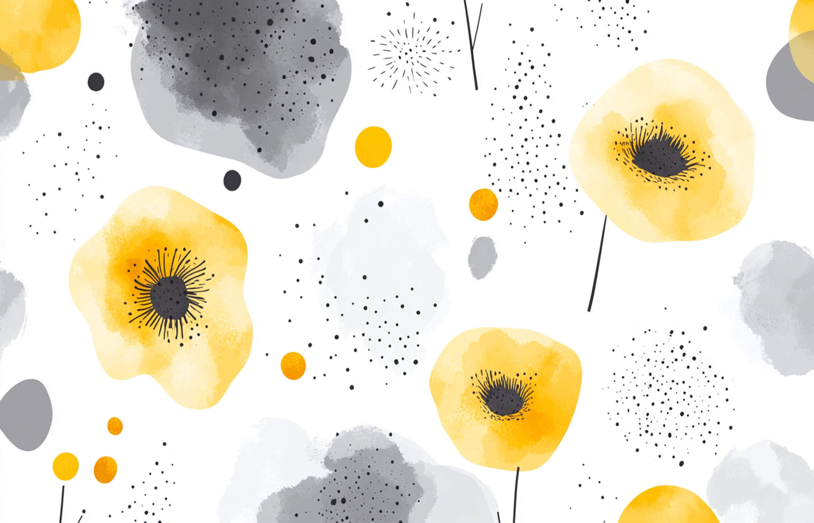 Pastel Yellow and Gray Fleurds Wallpaper