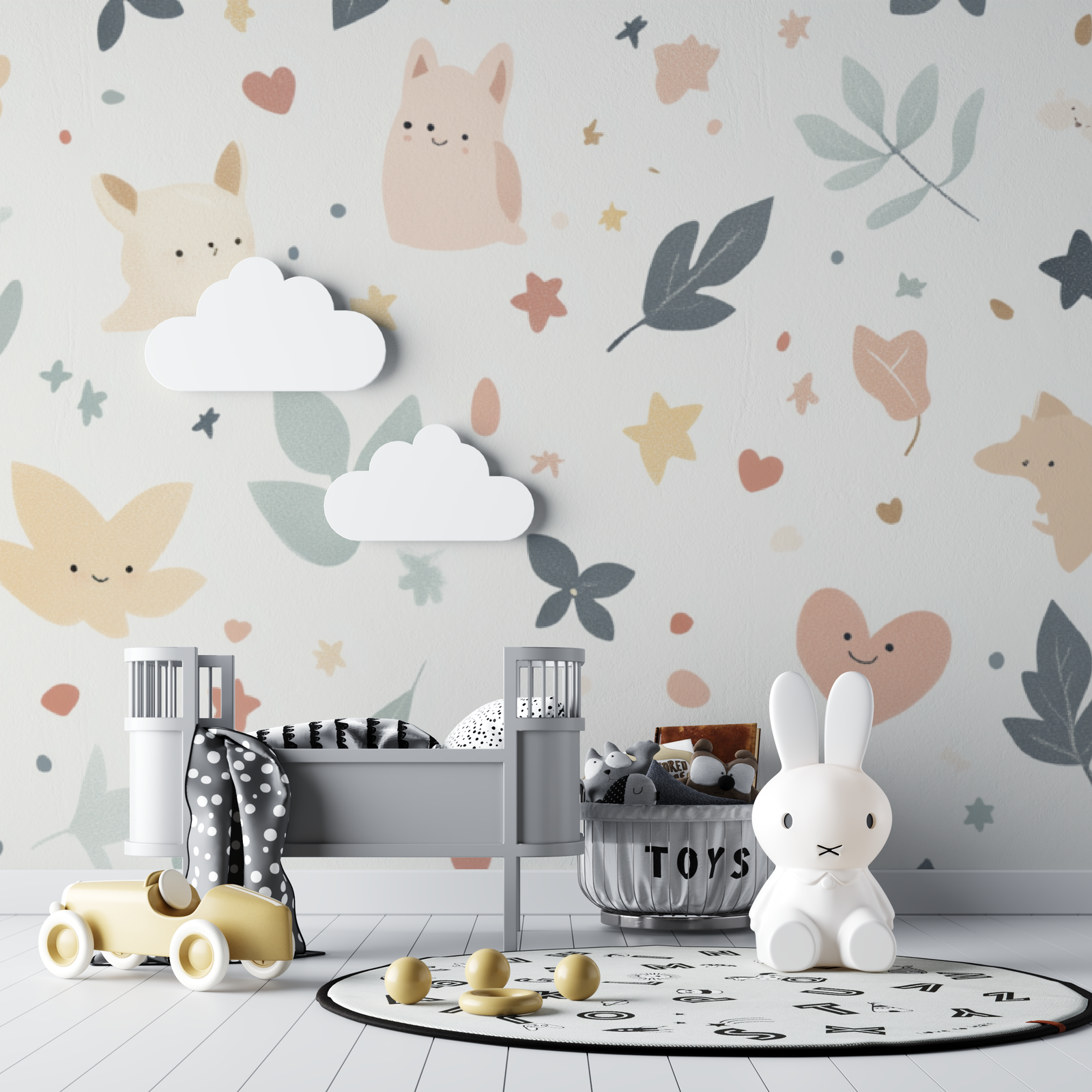 Children's Wallpaper - Little Creatures and Soft Leaves