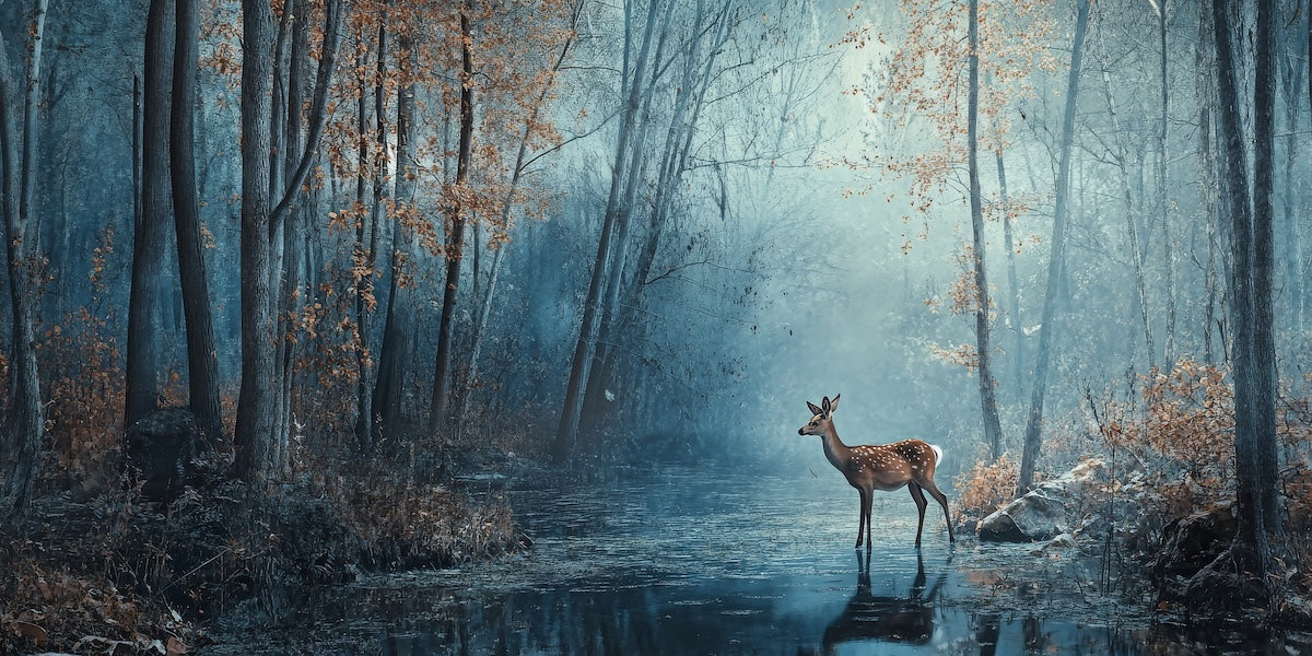 Papier peint animaux - cerf majestueux dans la forêt
