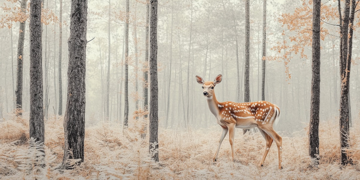Papier peint animaux - biche solitaire dans la brume