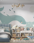 Kids' Wallpaper - Whale and Boat on the Ocean