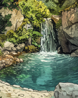 Illustrated wallpaper – peaceful waterfall in a verdant heart