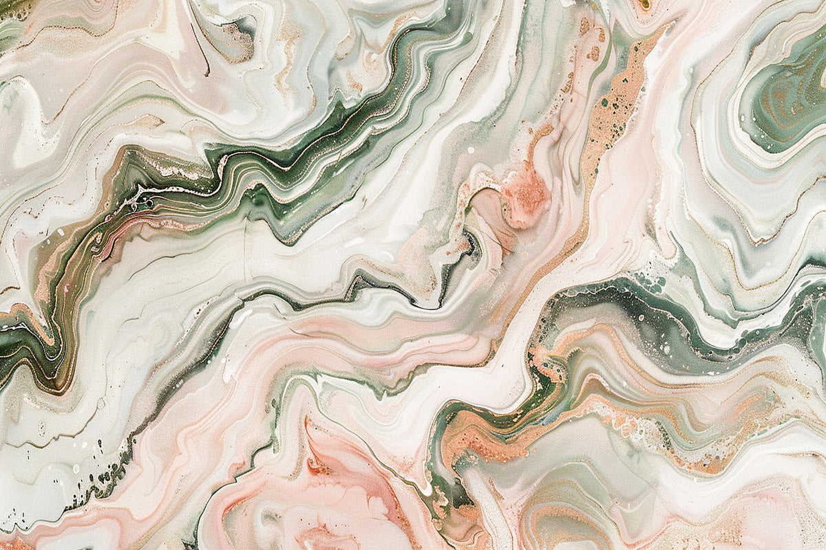 Papier peint abstrait - Marbre vert et beige aux lignes ondulées