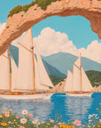 Landscape wallpaper – sailboats under a rocky arch