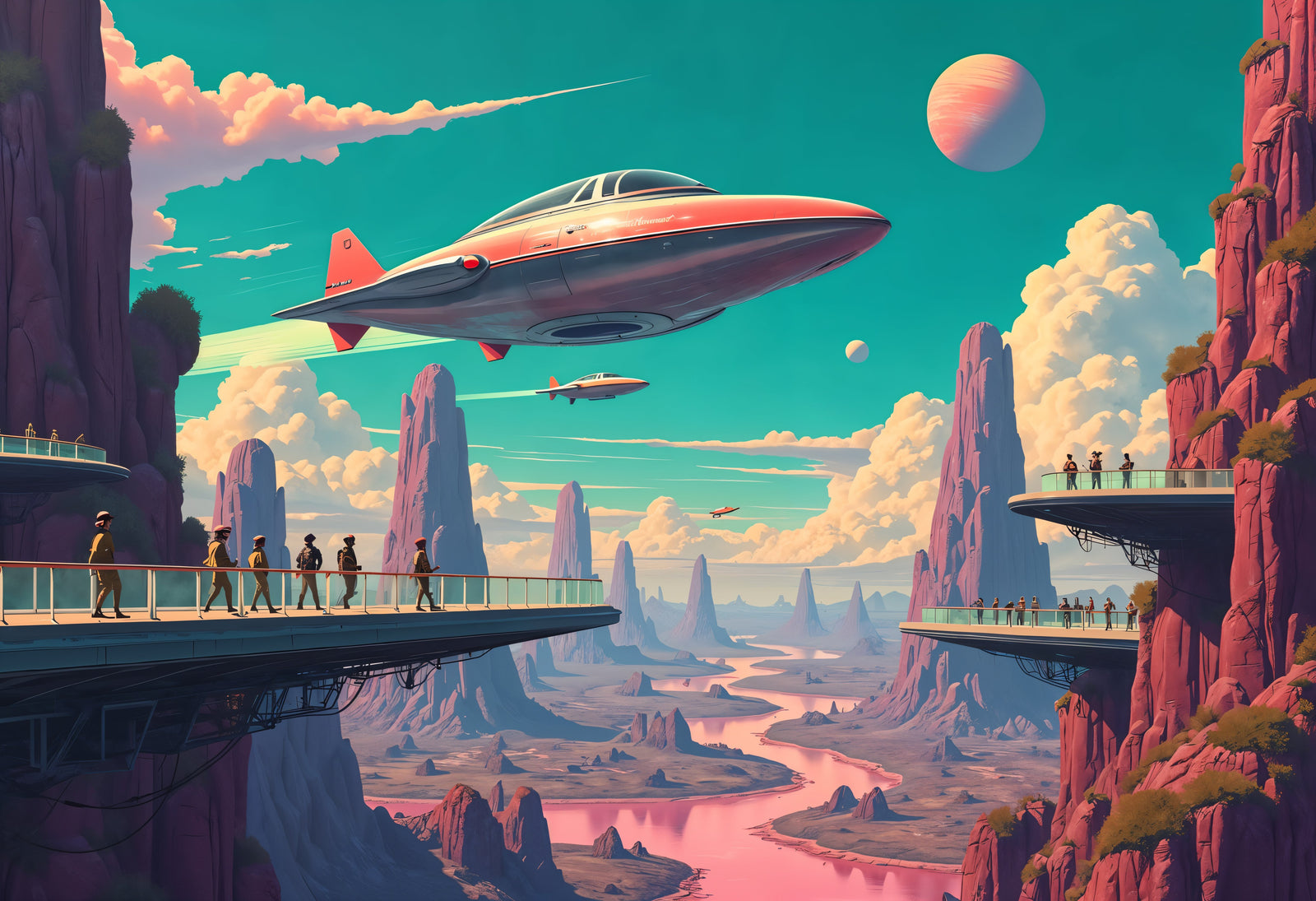 Papier Peint Rétro-Futuriste — Horizons Turquoise de Cassiopée