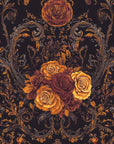 Papier peint baroque - fleurs dorées sur fond noir