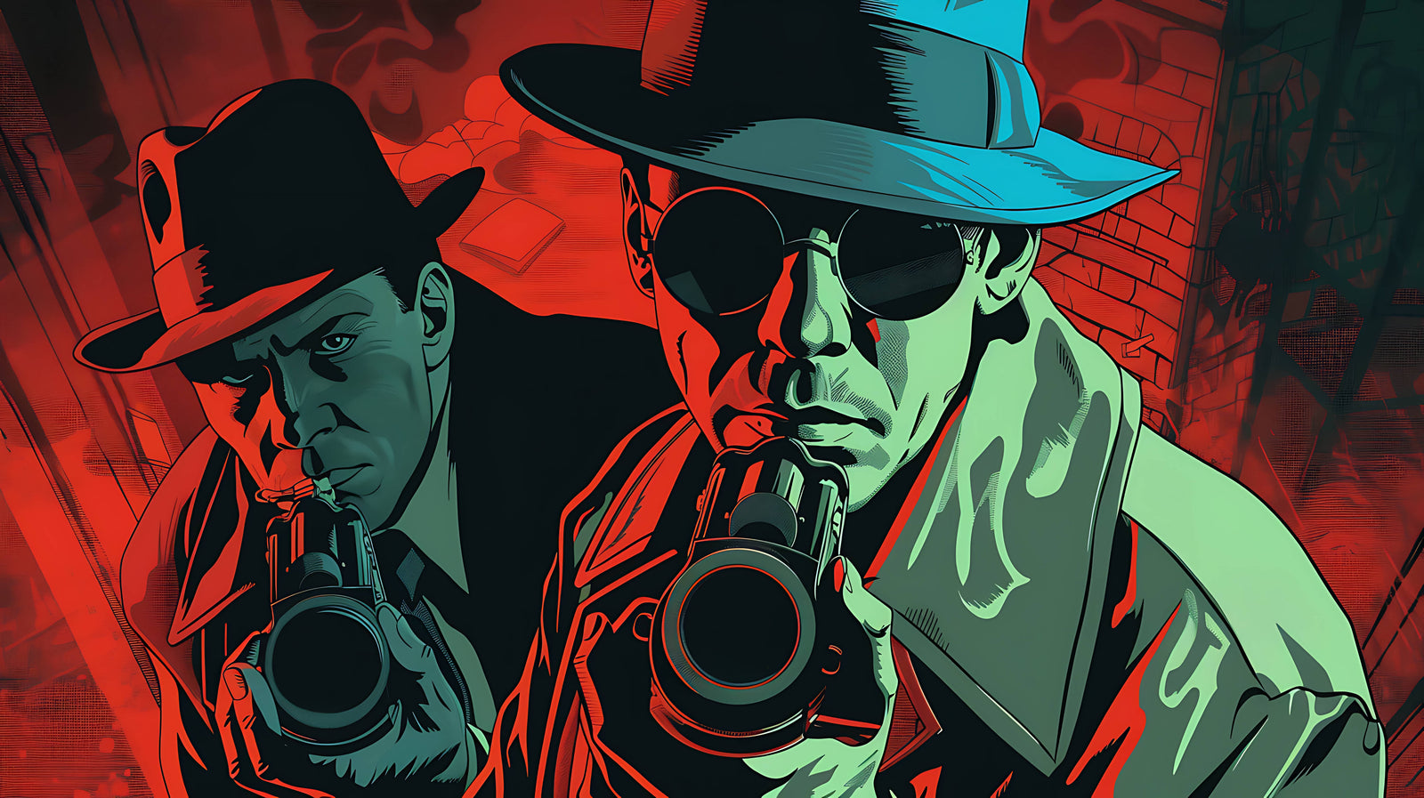 Papier Peint Rétro Comics - Gangsters Noir