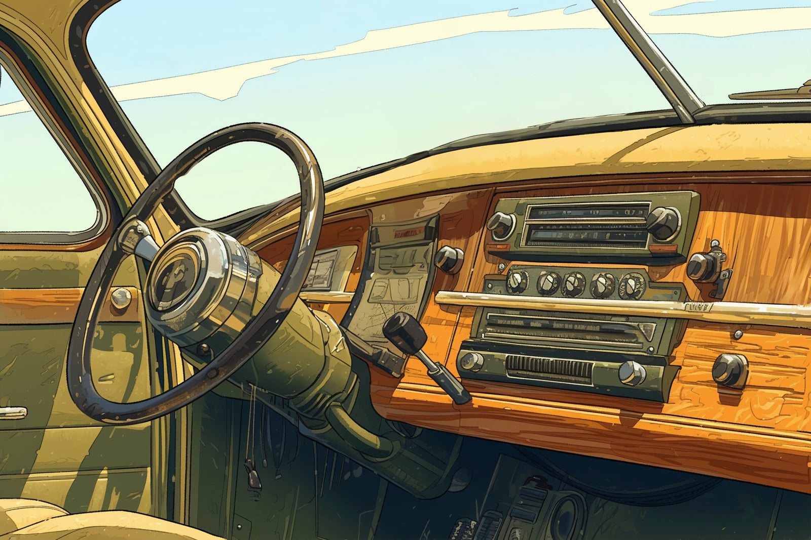 Papier Peint Vintage Voiture - Tableau de Bord Oldtimer