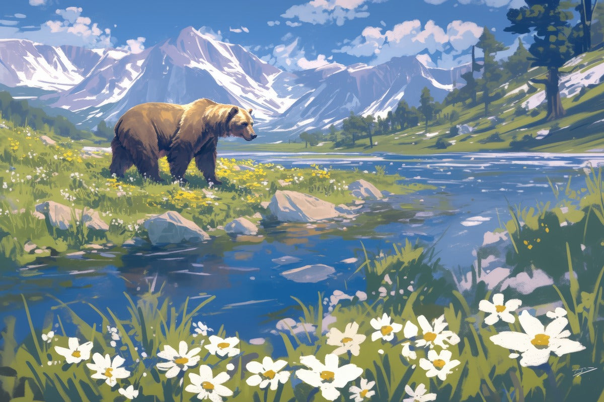 Papier Peint Paysage - L'ours et la nature sauvage