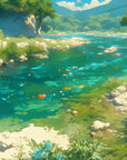 Papier peint cascades - torrent émeraude de montagne