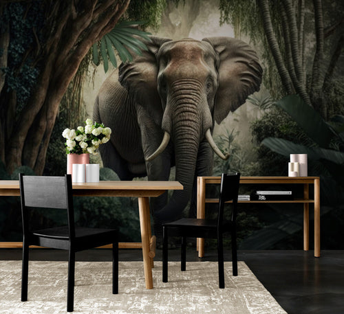 Papier Peint Animaux - Éléphant Majestueux dans la Jungle