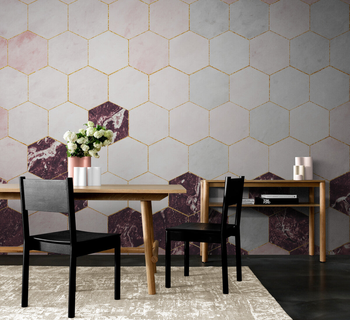 Papier Peint Pierre - Hexagones en Marbre