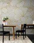 Papier Peint Floral - Fleurs Dorées Élégantes
