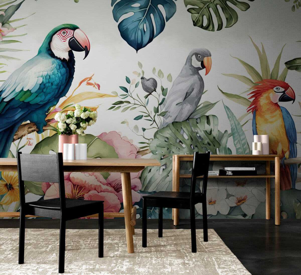 Tropical Wallpaper - Parrots and Exotic Foliage