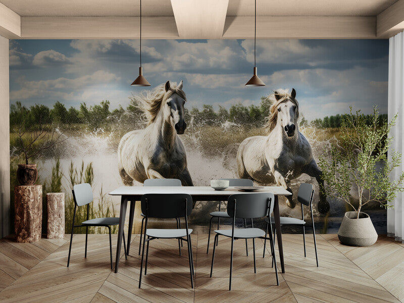 Papier Peint Animaux - Chevaux Blancs