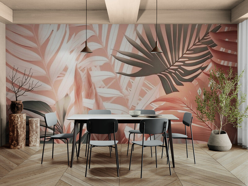 Papier Peint Design - Feuillage Tropical Rose