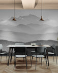 Papier Peint Panoramique - Noir Et Blanc Montagnes Brume