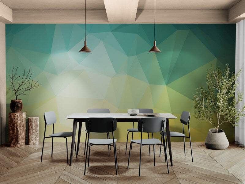 Papier Peint Géométrique - Triangles Jaune Bleu Et Vert