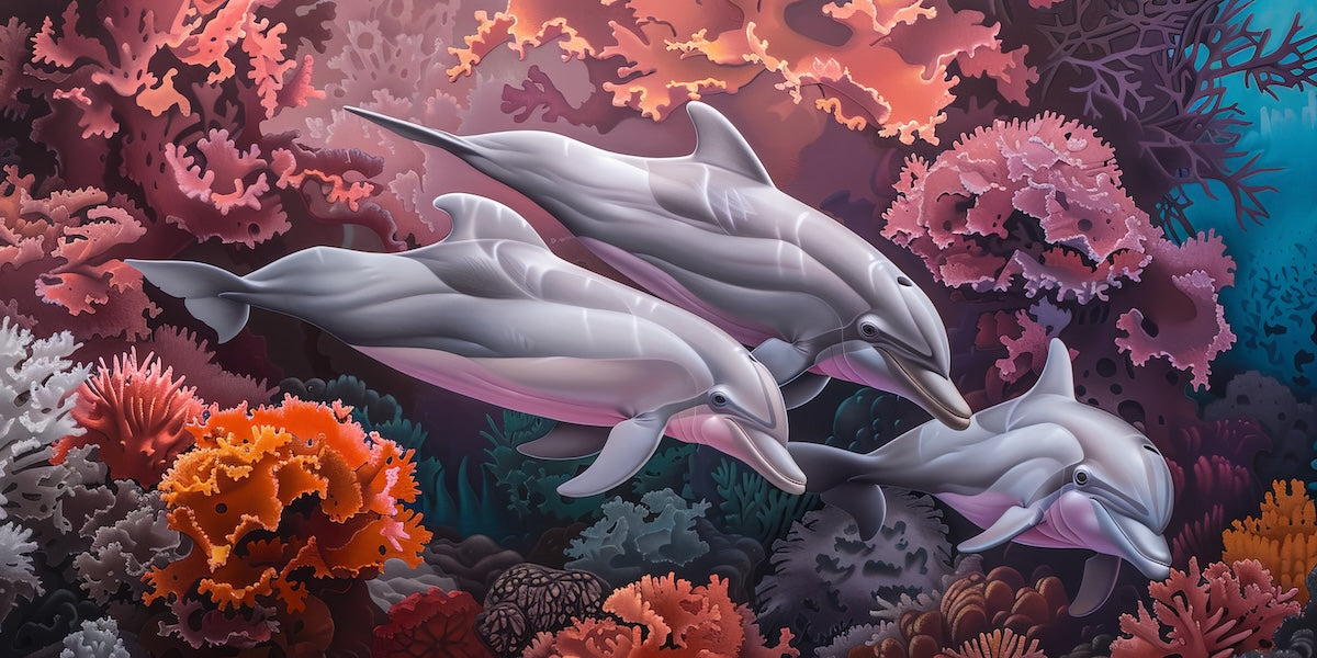 Papier peint animaux - dauphins récif corail
