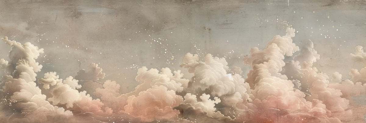 Papier peint nature - grands nuages roses et blancs