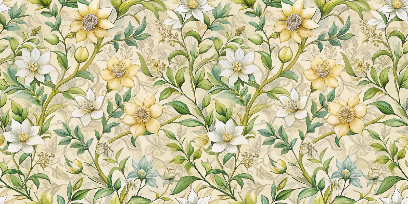 Papier peint fleuri - tapisserie rétro de roses blanches