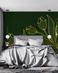 Floral Wallpaper - Golden Tulips on Green Background
