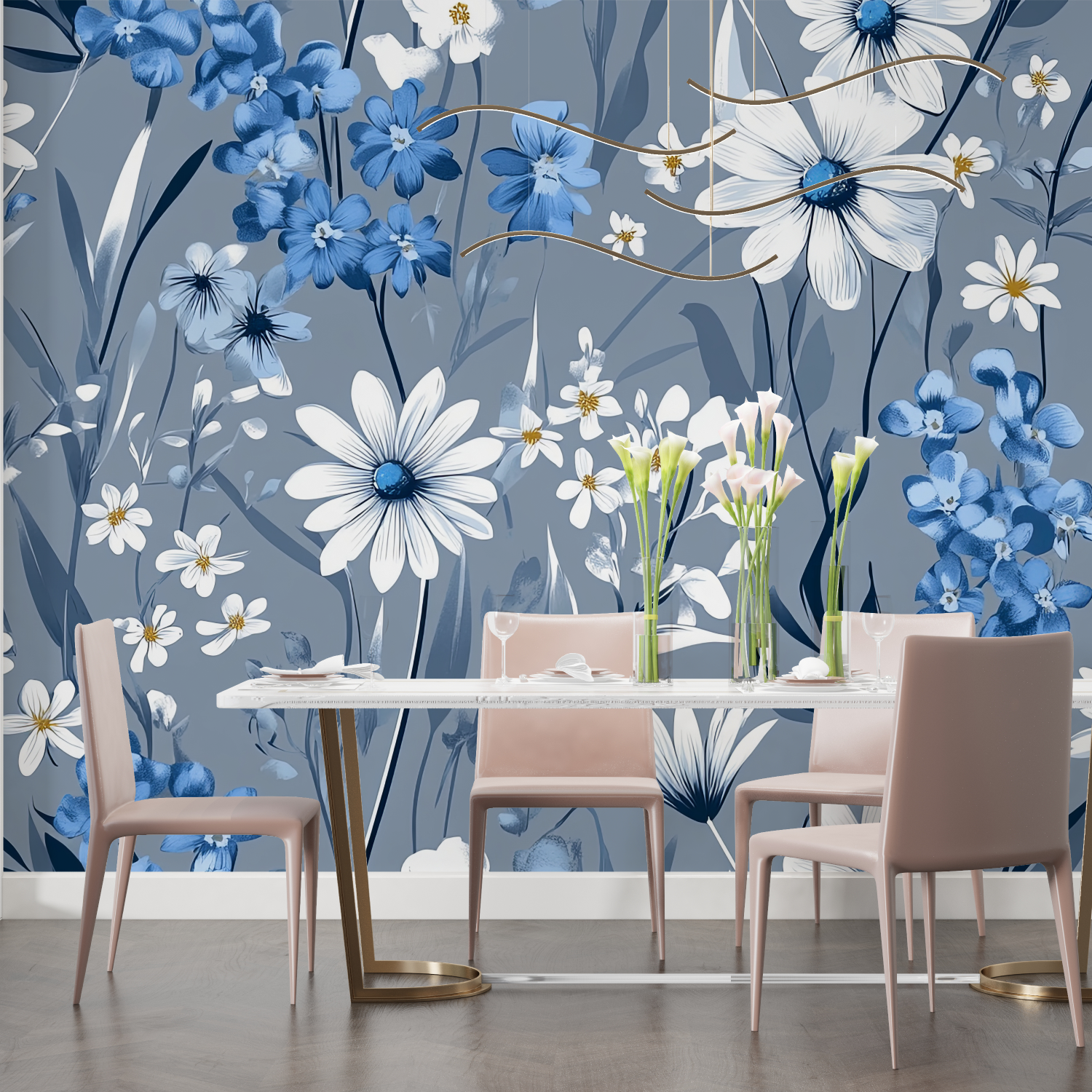 Floral Wallpaper – Blue and White Flowers